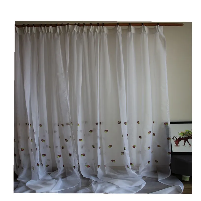 Пасторальный стиль клубника Embroiderey WhiteTulle готовые занавеска для балкона/спальня/гостиная декоративная перегородка Sheer