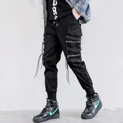 Высокие уличные обтягивающие стильные самоутверждения молнии Pocke Мужские Jogger узкие брюки хип хоп осенние мужские повседневные длинные