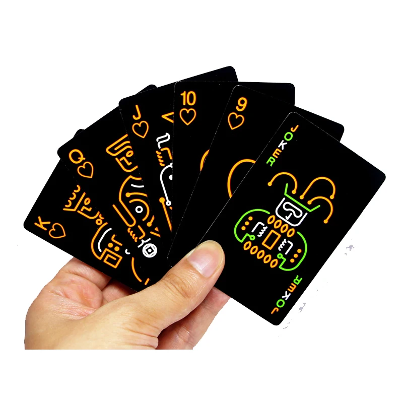 New Hot Novelty Black Glow In The Dark Bar Smooth Paper Fluorescen Poker Cards Night Luminous Playing Cards Board Games qenueson
