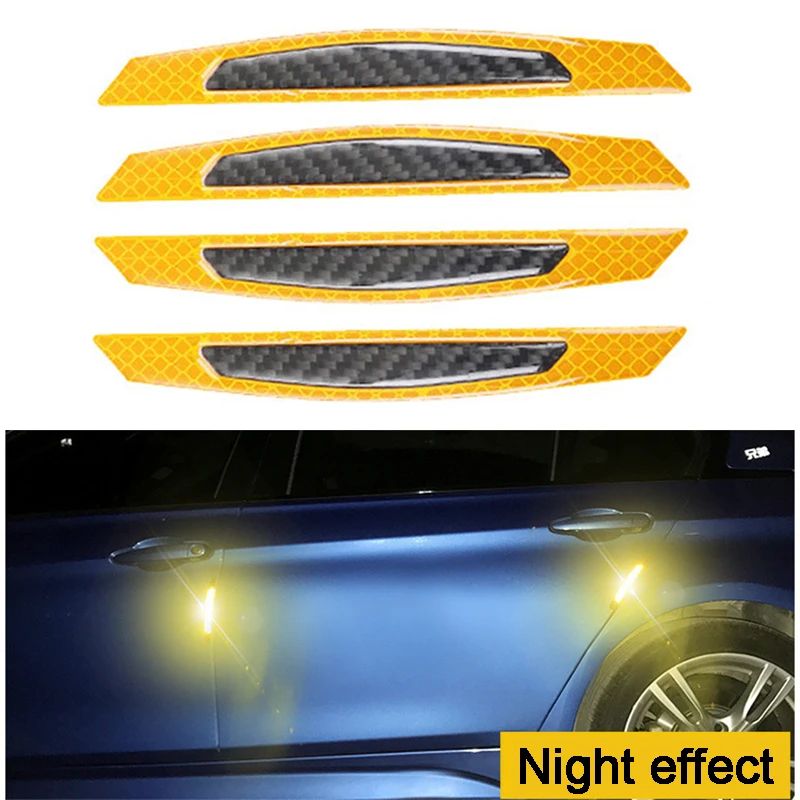 4pcs Set Safety Warning Car Door Anti-collision Opening Door Reflective Sticker