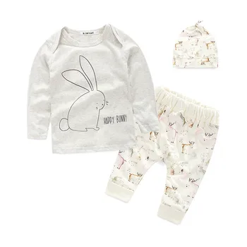 

3PCS Toddler Infant Baby Newborn Boy Girls Tops T-shirt Cute Bunny Hat T-shirt Pants Outfits Clothing Set 0-24Months