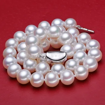 

925 real natural big Zhuji pearl necklace 10-11mm round strong pearl necklaces wholesalenatural Luxury Ms. girl Wedding