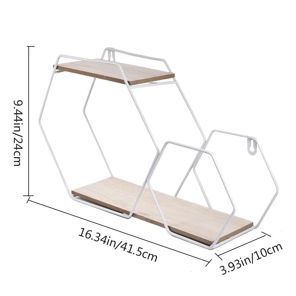 Шестигранная полка из кованого железа, настенная полка, комбинированная настенная подвесная стойка для гостиной, Геометрическая стойка для хранения, украшение стены