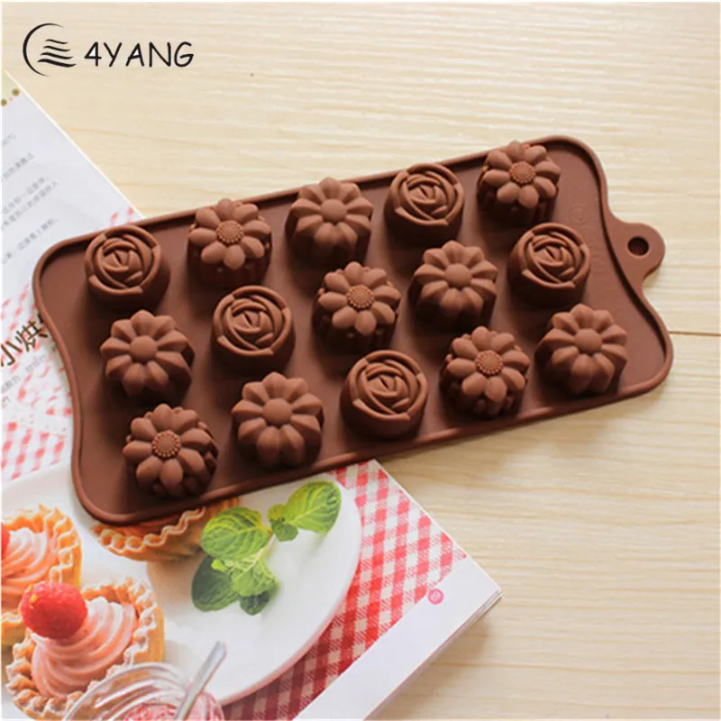 

4YANG 3D Rose Flower DIY Cooking Color Random Ice Tray Mold Fondant Cakes Chocolate Marzipan Cake Mold Silicone Baking Mould