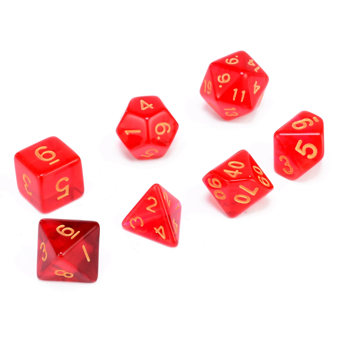 

Hot 7Pcs/set Translucent Polyhedral Dices Set Dungeons and Dragons Table Games D4-D20 Gambling Outdoor Red Dices With Bag