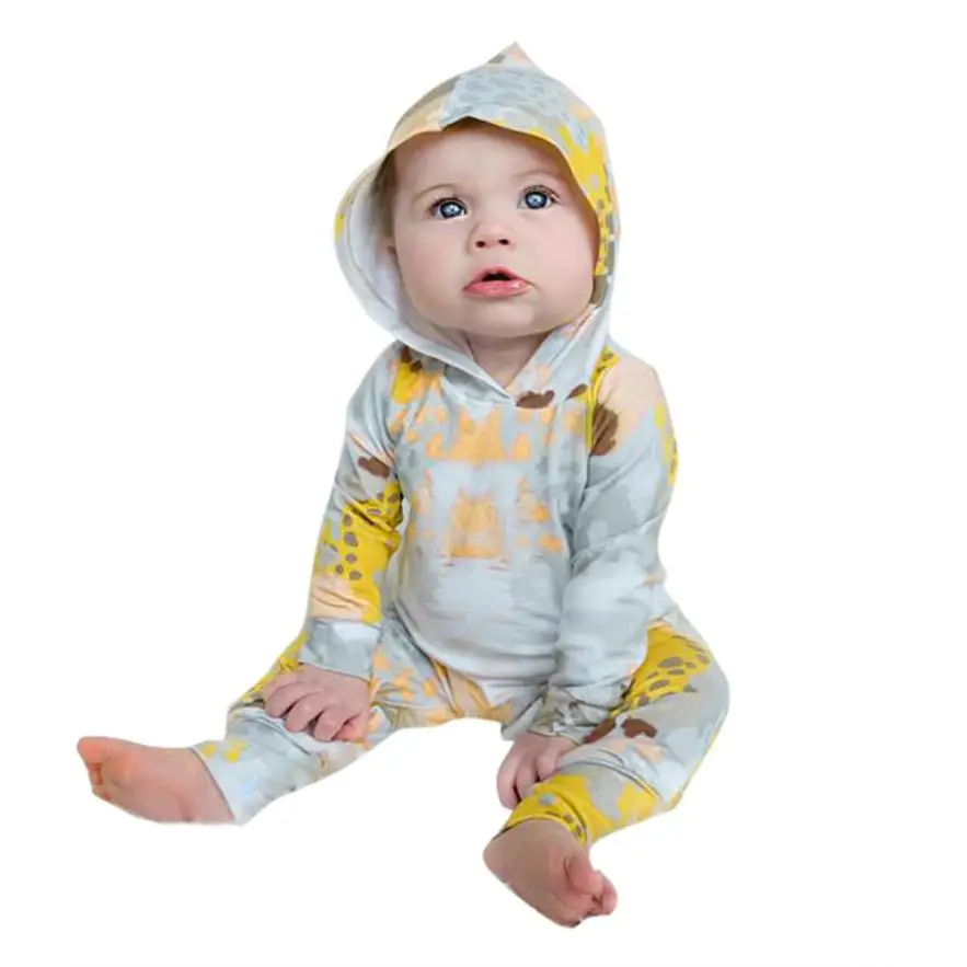 Baby Girl Boy Romper Clothes Warm Hooded Print Long Sleeve Romper