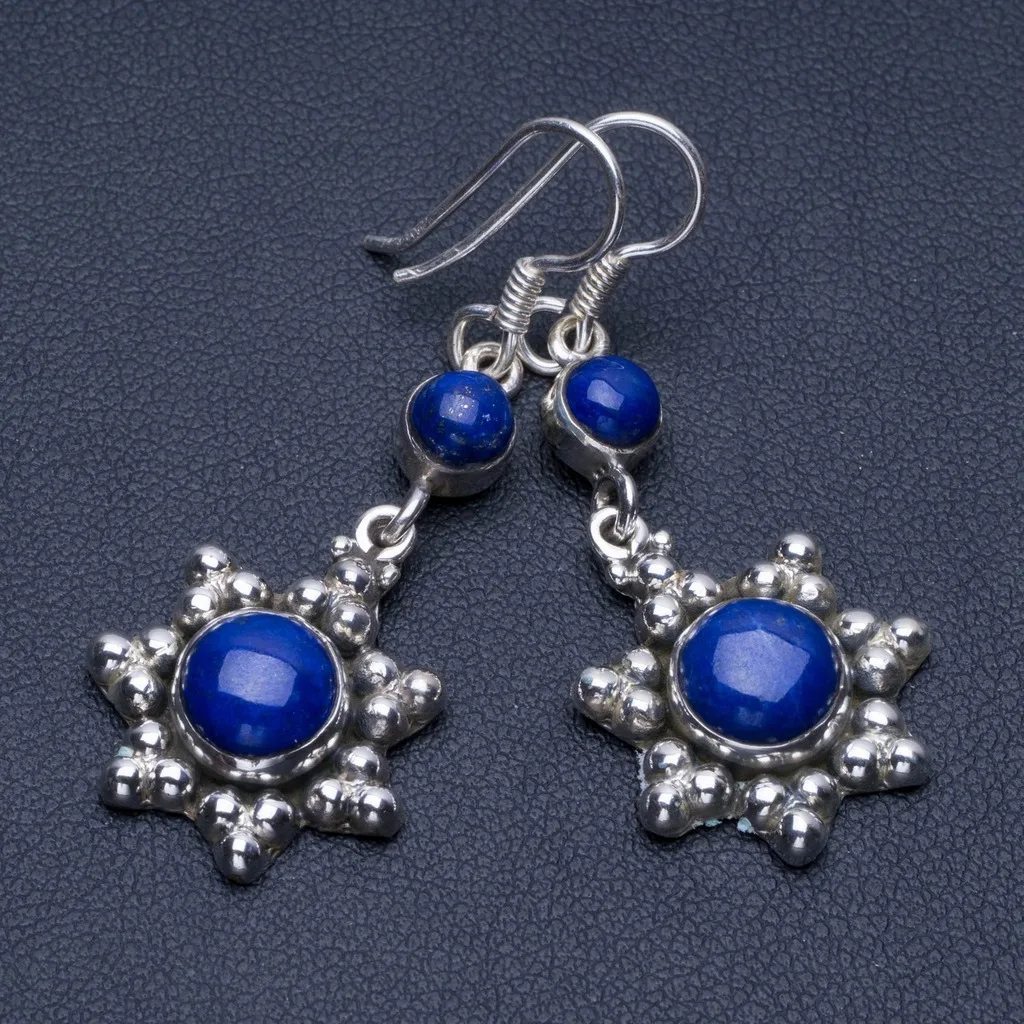

Natural Lapis Lazuli 925 Sterling Silver Earrings 1 3/4" Q1571
