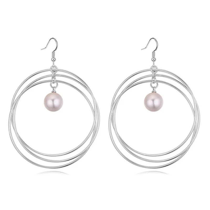 

Christmas Party gift 5 Colors pearl drop three Big Round Hoops Earrings with crystal from swarovski for Woman New