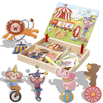 

[TOP] DIY 3D Magnetic Puzzle and Drawing Toy wooden circus Magician, clown, lion, monkey. Bear Puzzle model set kids baby gift