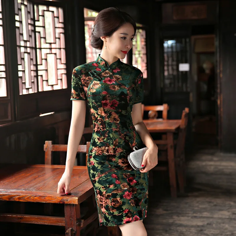Buy Fashion 2018 Velvet Cheongsam Sexy Qipao Dress Chinese Traditional Dresses