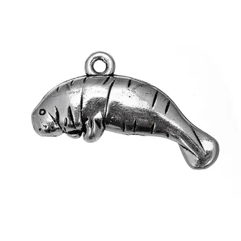 

10Pcs/Lot Manatee Charms Pendant DIY Metal Jewelry Making Antique Silver Color 29x15mm