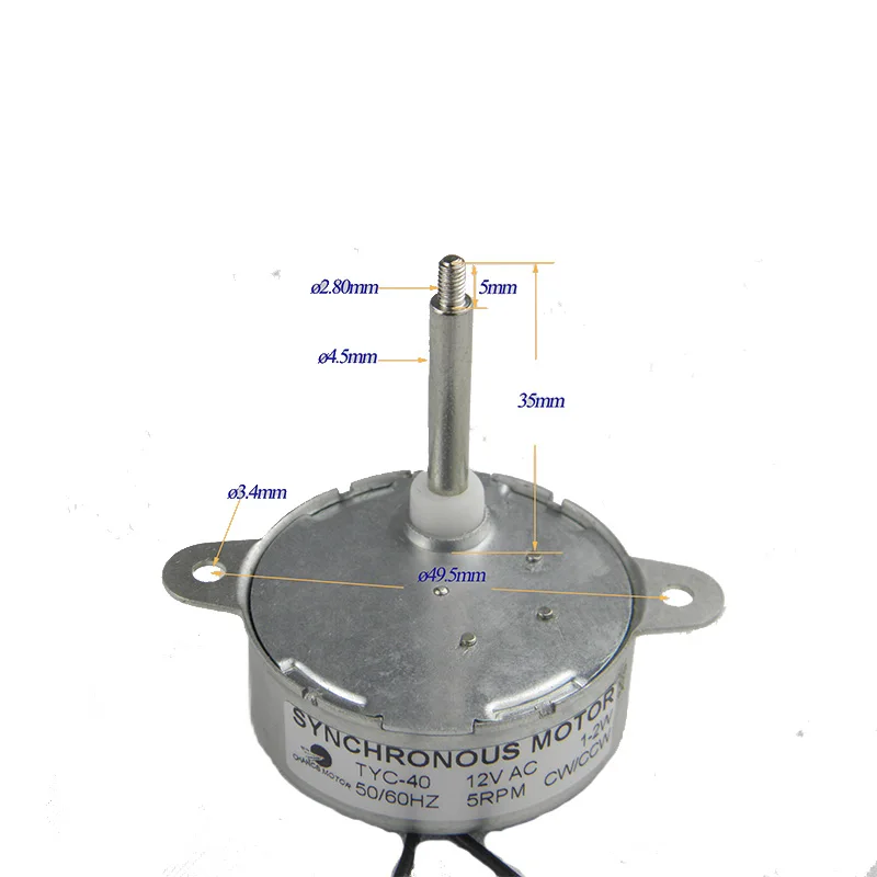 Chancs TYC-40 синхронный двигатель переменного тока 12V 5r/мин CW/CCW вал 35 мм Шестерни мотор для Рождества
