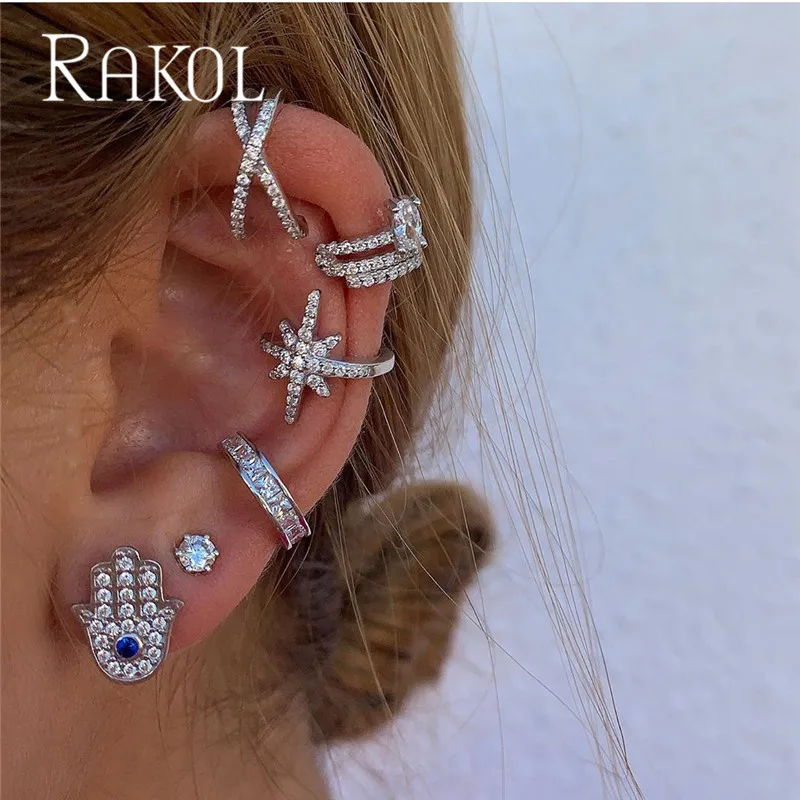 

RAKOL Fashion Simple Design Zircon for Woman Earrings Personality Girl Ear Bone Clip Party Dating Dress Accessories RE2346