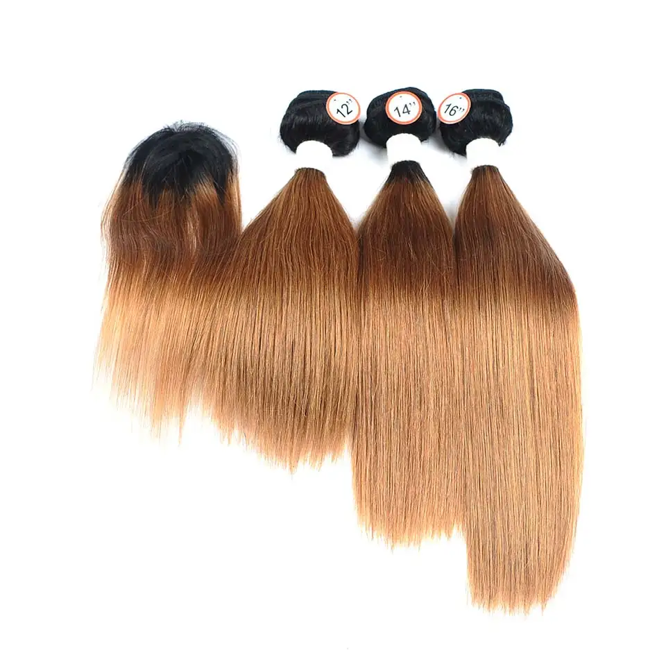 Ombre Bundles With Closure Dark Blonde 1B 30 Hair Peruvian Straight Human Hair Weave 3 Bundle With Closure Pinshair Nonremy Hair (5)
