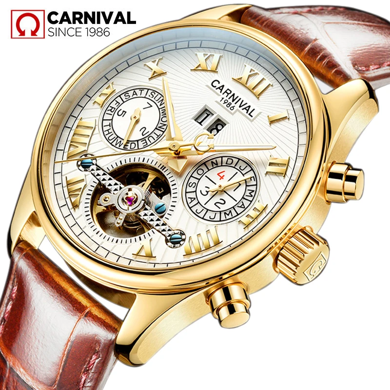 

Famous Brand Watch 2018 New Hot Luxury Men Automatic Mechanical Watches Gold Case White Dial Genuine Leather Strap Men Watch