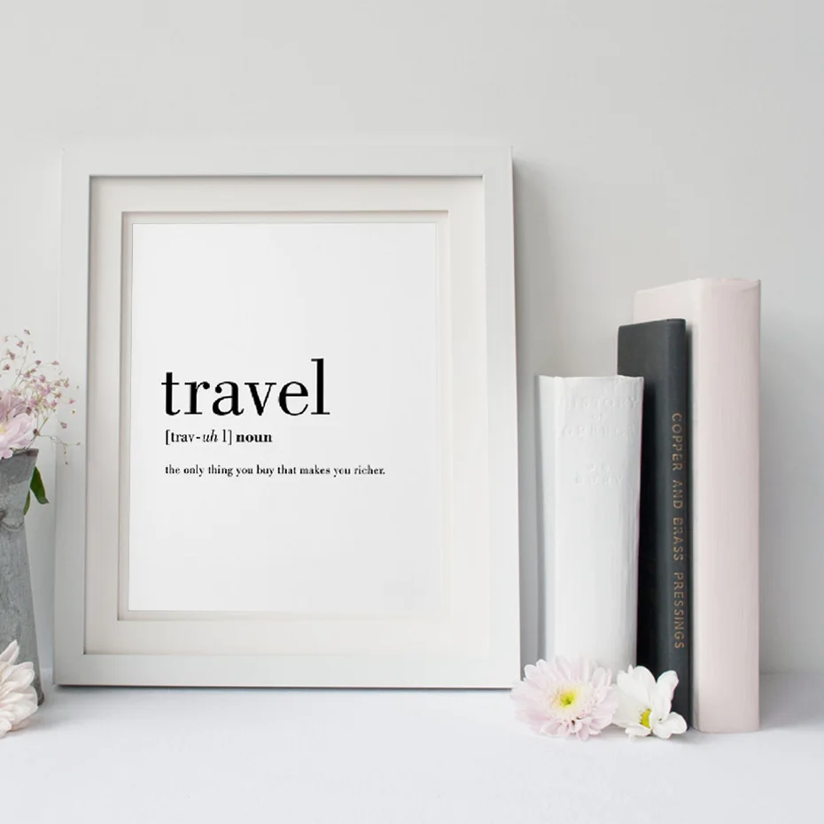 Home Travel Canvas Painting Minimalist Black White Word Poster Print