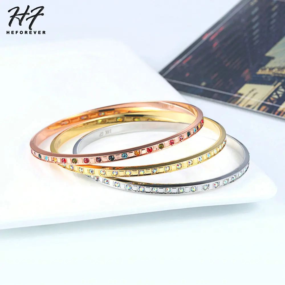 

Charming Delicate Bangles for Women Multicolor Austrian Crystal Rose Gold Color Fashion Jewelry Xmas Gift for GirlB044 B047 B049