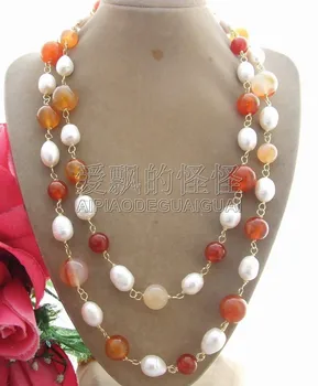 

N122206 42" 13MM Pearl&Carnelian Necklace