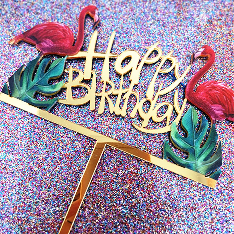 1 шт. Фламинго Топпер для торта «С Днем Рождения» Лето Тропический Luau партии День рождения топперы Фламинго предметы декора для вечеринок и дней рождения
