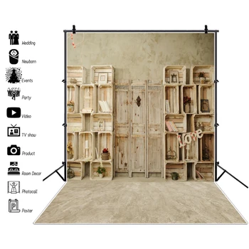 

Laeacco Photography Backdrops Screen Wooden Shelf Box Frame Potted Flower Baby Portrait Photo Backgrounds Photocall Photo Studio