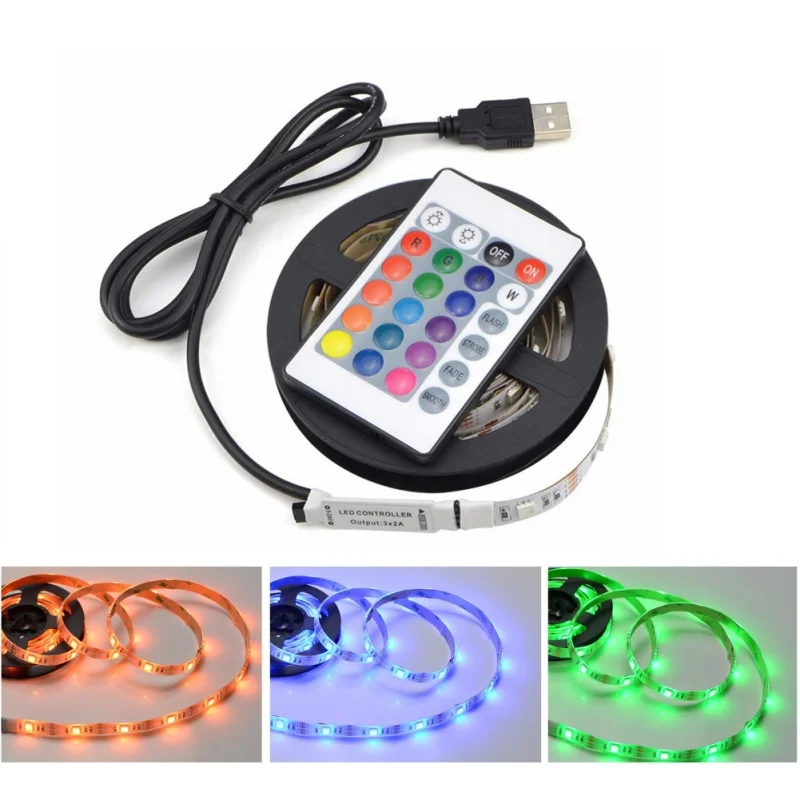 

New 5050 SMD RGB USB LED Strip light DC 5V TV LCD Background Lighting With 24key IR Controller Tape Waterproof 0.5M 1M 2M 2018