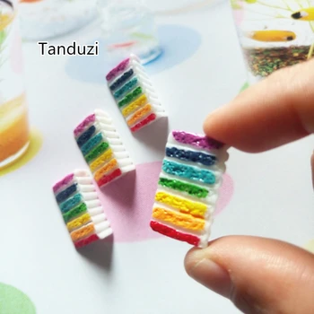 

Tanduzi Wholesale 100PCS Cute Rainbow Cake Flatback Resin Cabochons Fake Food Hair Accessory DIY Dollhouse Miniature Decoration