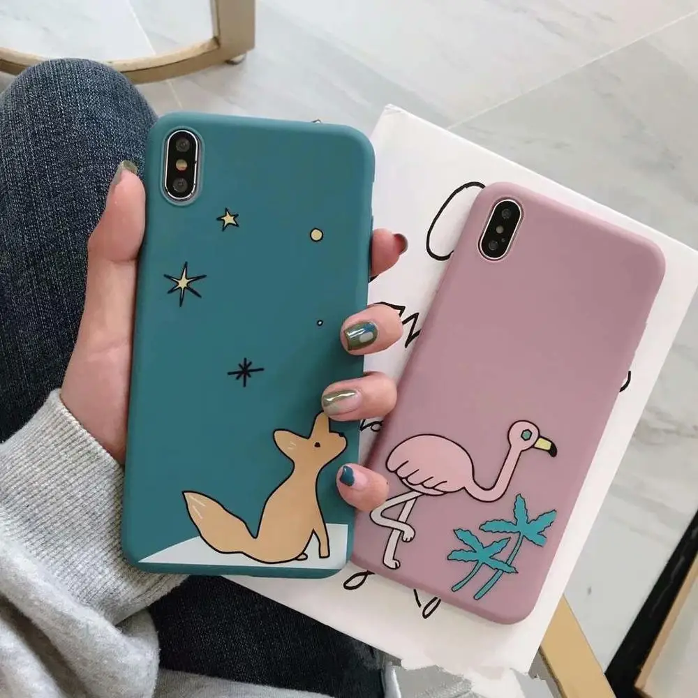 

Cartoon Illustration Fox Flamingo For Iphone 6 6S 7 8plus X Xs Xr Xsmax All-Inclusive Soft Shell Phone Case
