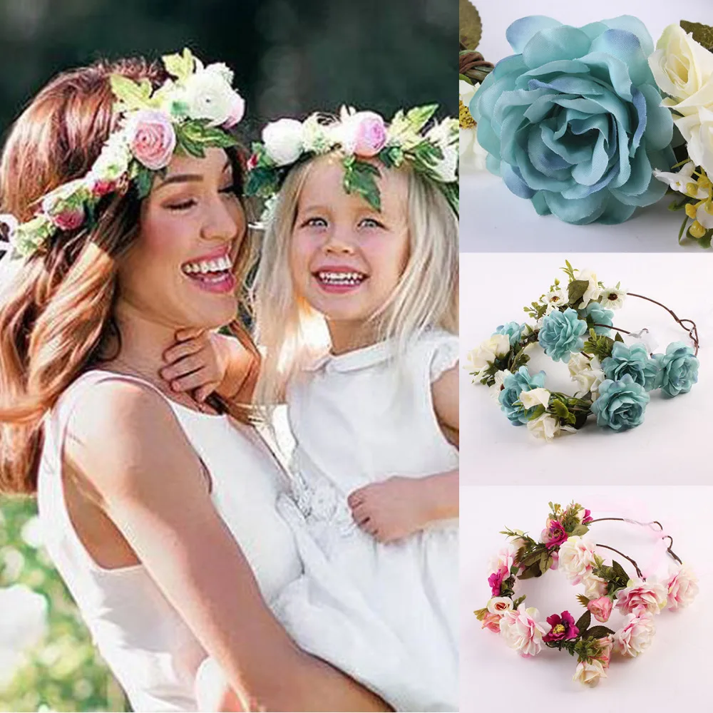 

Mom Baby Flower Headband Newborn Headband Hairwear Flower Crown Wedding Garland Ribbon Bow Matching Garland Hair Band Accessorie