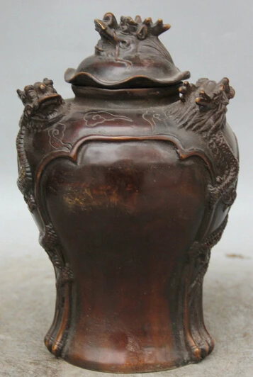 

JP S0524 8" Chinese Dynasty palace Bronze circular four Dragon Head jug Pot Jar Crock
