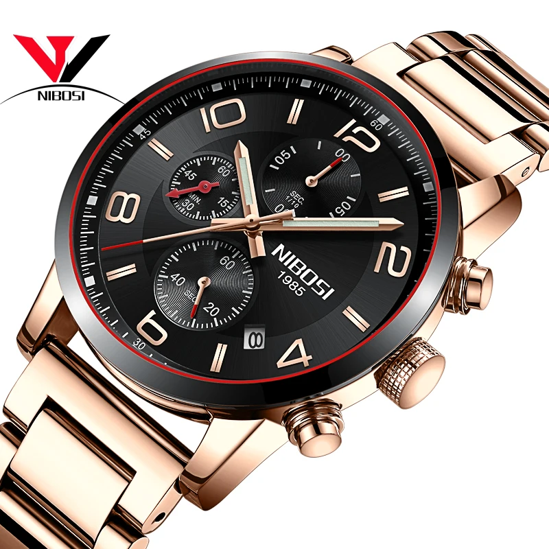 

Relogio Masculino Militar Inox NIBOSI Men's Waterproof Casual Sports Watch Men's Stainless Steel Analog Quartz Watch