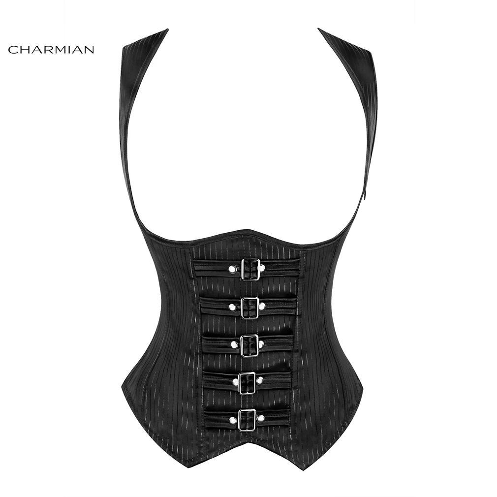 Charmian Women's Steampunk Gothic Vintage Corset Sexy Black Striped