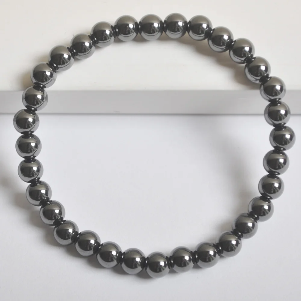 6MM Black Hematite Healing Beads Bracelet Bangle Stretch 7.5