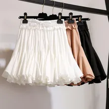 Горячая Распродажа, белые, черные шифоновые летние мини юбки для женщин, модные корейские плиссированные юбки-пачки с высокой талией