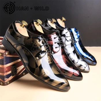 

Men Dress Shoes Floral Pattern Men Formal Shoes Patent Leather Luxury Fashion Groom Wedding Shoes Men Oxford Shoes Plus Size 50
