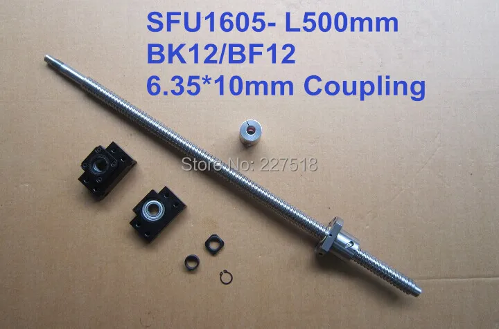 

Ballscrew 1605 -L 500mm Ballscrew with METAL DEFLECTOR Ballnut + BK12 BF12 support + coupling