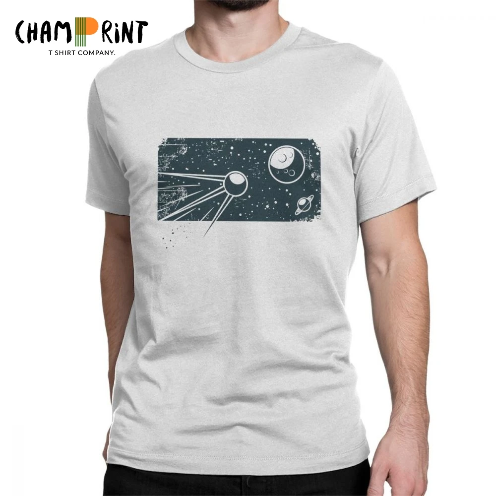 

Novelty Sputnik T-Shirts Men O Neck 100% Cotton T Shirt Short Sleeve Tees Printed Retro Russia Space Technology Clothes