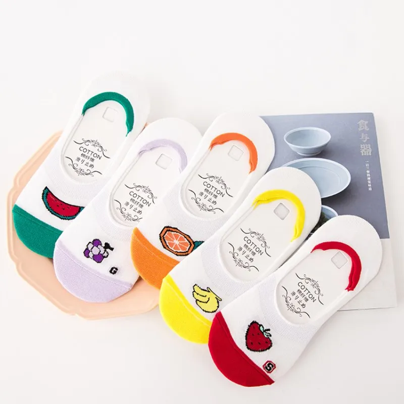 Jeseca 5 Pairs/Lot Women Cotton Sock Cartoon Animal Cute No Show Sock Japanese Kawaii School Student Invisible Non-slip Boat Sox