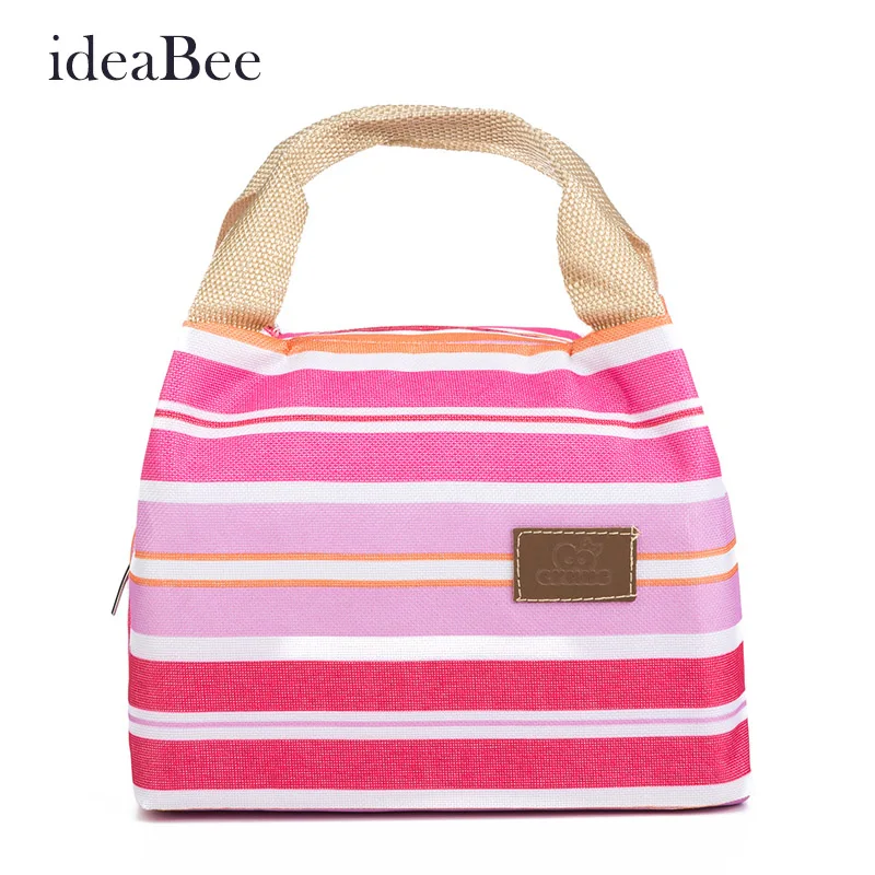 ideaBee 2016 Insulated Neoprene Canvas Stripe Thermal Bags Baby Tote Lunchbag Picnic Lunchbox Lancheira Termica Bolsa Termica