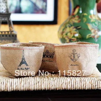 

Free Shipping!3pcs/lot linen storage bag flower vase waterproof storage basket desk organizer