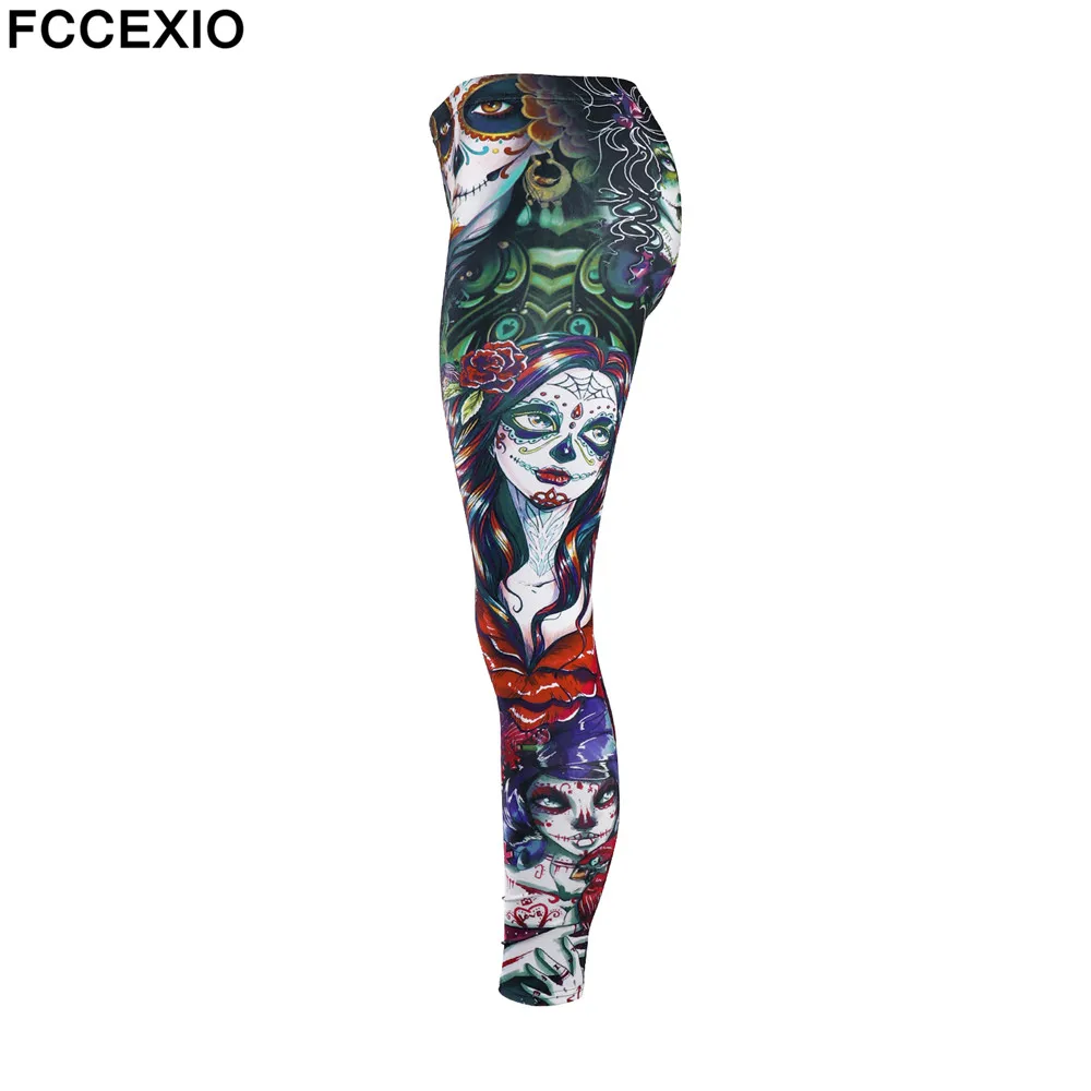 FCCEXIO, новинка, 5 стилей, леггинсы для фитнеса, с принтом черепа, леггинсы, высокое качество, женские леггинсы, для тренировок, штаны, брюки со скелетом