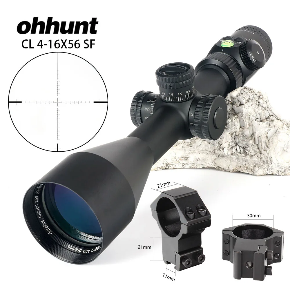 Ohhunt CL 4-16X56 SF охотничий винтовочный оптический прицел стекло травленая сетка боковая параллакса башенки замок Сброс прицел с пузырьковым уровнем - Цвет: with Dovetail Rings