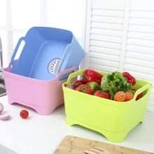 2 In 1 Plastic Double Layer Drain Basket Kitchen Washing Bowl Vegetable Fruit dry storage Basket Noodles Rice Strainer