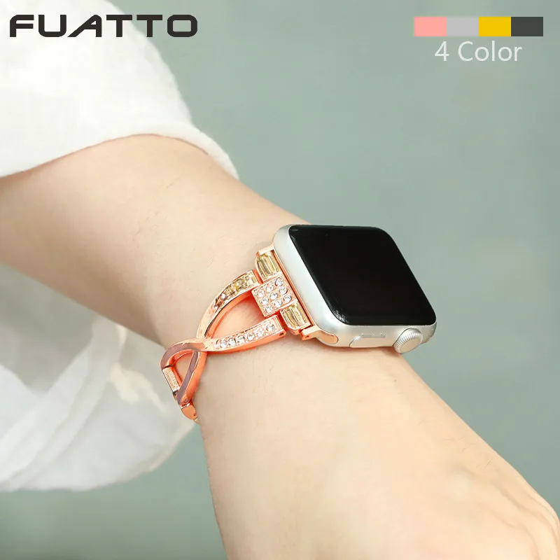 Ремешок для часов 42 мм/38 мм/40 мм/44 мм X браслет со стразами Apple Watch 4/3/2/1 Золотой