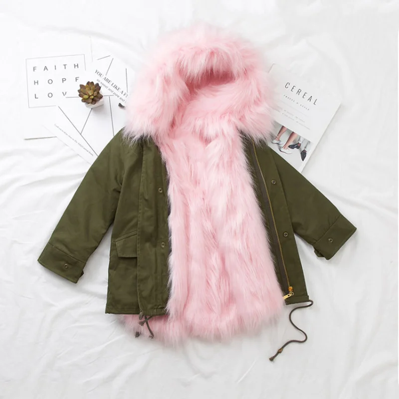 Новая модная детская зимняя верхняя одежда и пальто детская одежда для девочек и мальчиков пальто с мехом детская ткань искусственный мех, пальто - Цвет: G pink