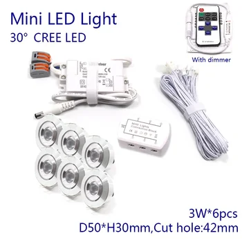 

D50xH30mm Dimmable 3W CREE Downlight 220V 110V Mini Led Spot Light with Dimmer ,Driver ,Cable ,6 lights/set