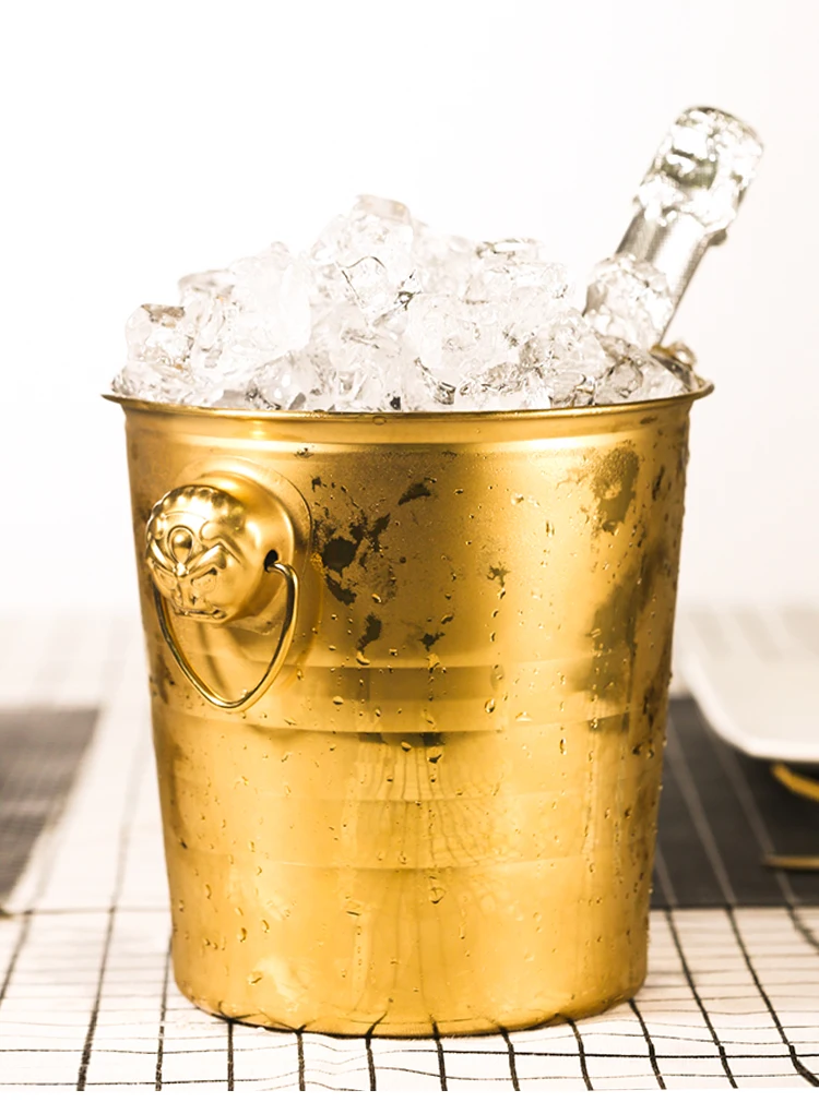 

Golden Thick Tiger Head Stainless Steel Ice Bucket Champagne Chilled Bbeer Red Wine Ice Cube Bucket