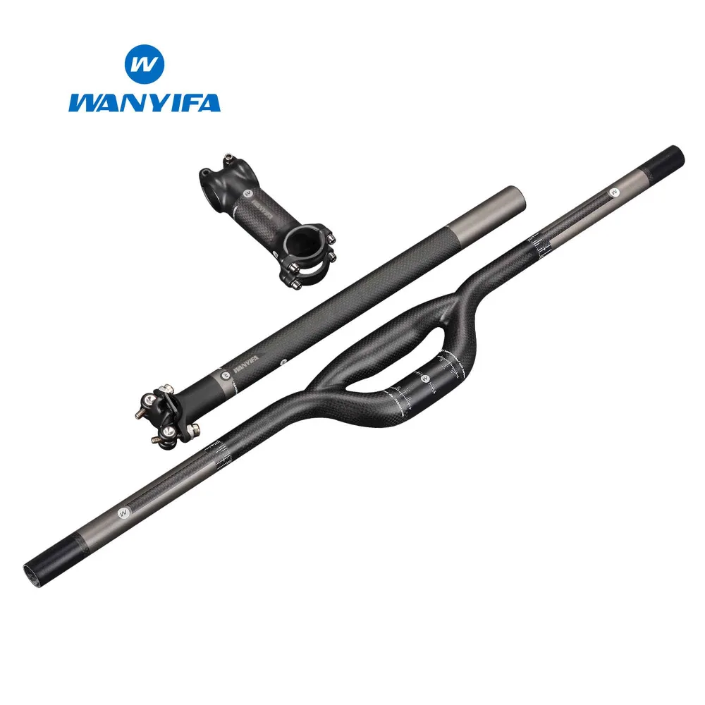 

Wanyifa Aluminum + Carbon Fiber Bicycle Handlebar Set Bike Flat Handlebar +Seatpost +Stem Bar Sets MTB Mountain Bike Parts