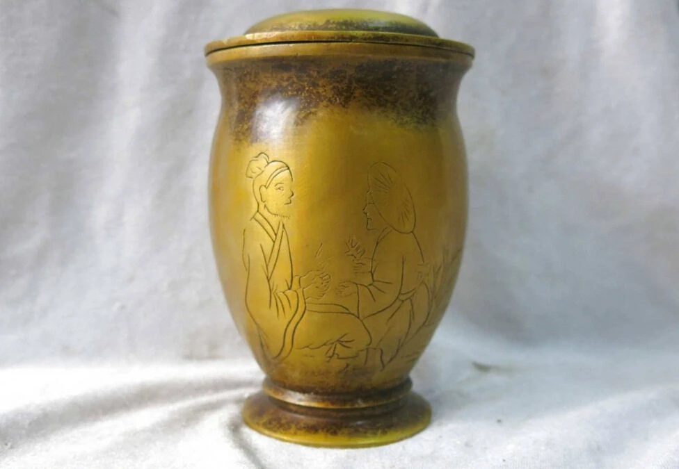 

6" China pure brass fine workmanship Li Shizhen Medicine pounding tank Statue