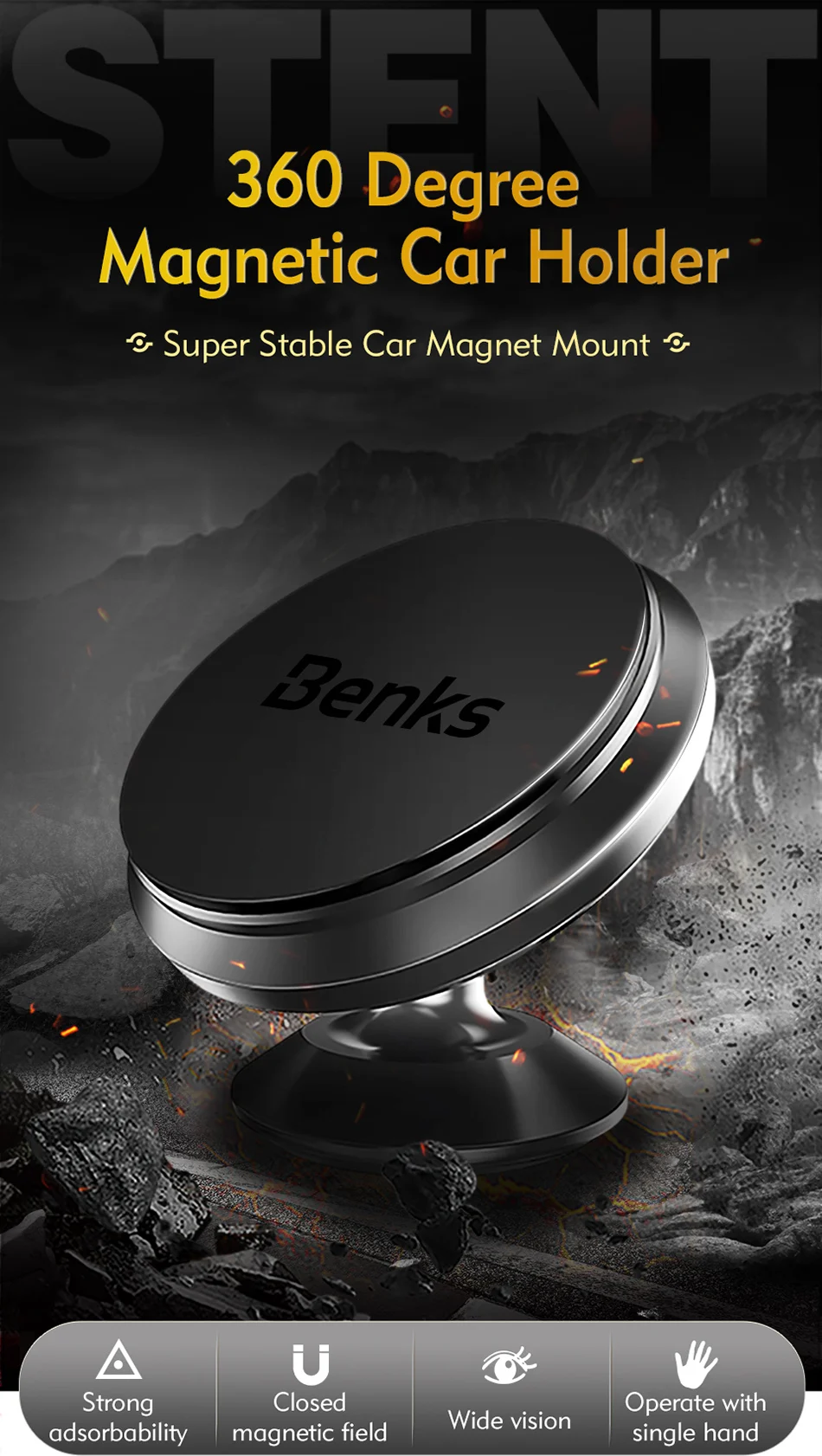 Benks Strong Magnetic Car Phone Holder Air Vent Mount Stand For iPhone X 8 7 6s Plus Samsung Aluminum Alloy Mobile Auto Bracket (1)
