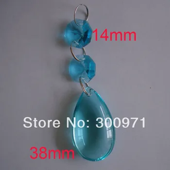 

100set/lot,38mm crystal tear pendant +2pcs 14mm octagon beads in aquamarine,GLASS CHANDELIER CRYSTAL PRISMS PENDANTS WEDDING